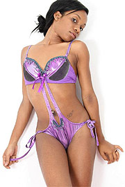 Purple Swimsuit Teasing Ebony Girl