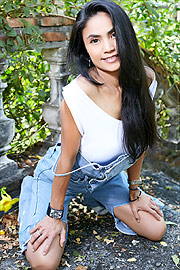 Long Hair Asian Leah On Her Knees Outside